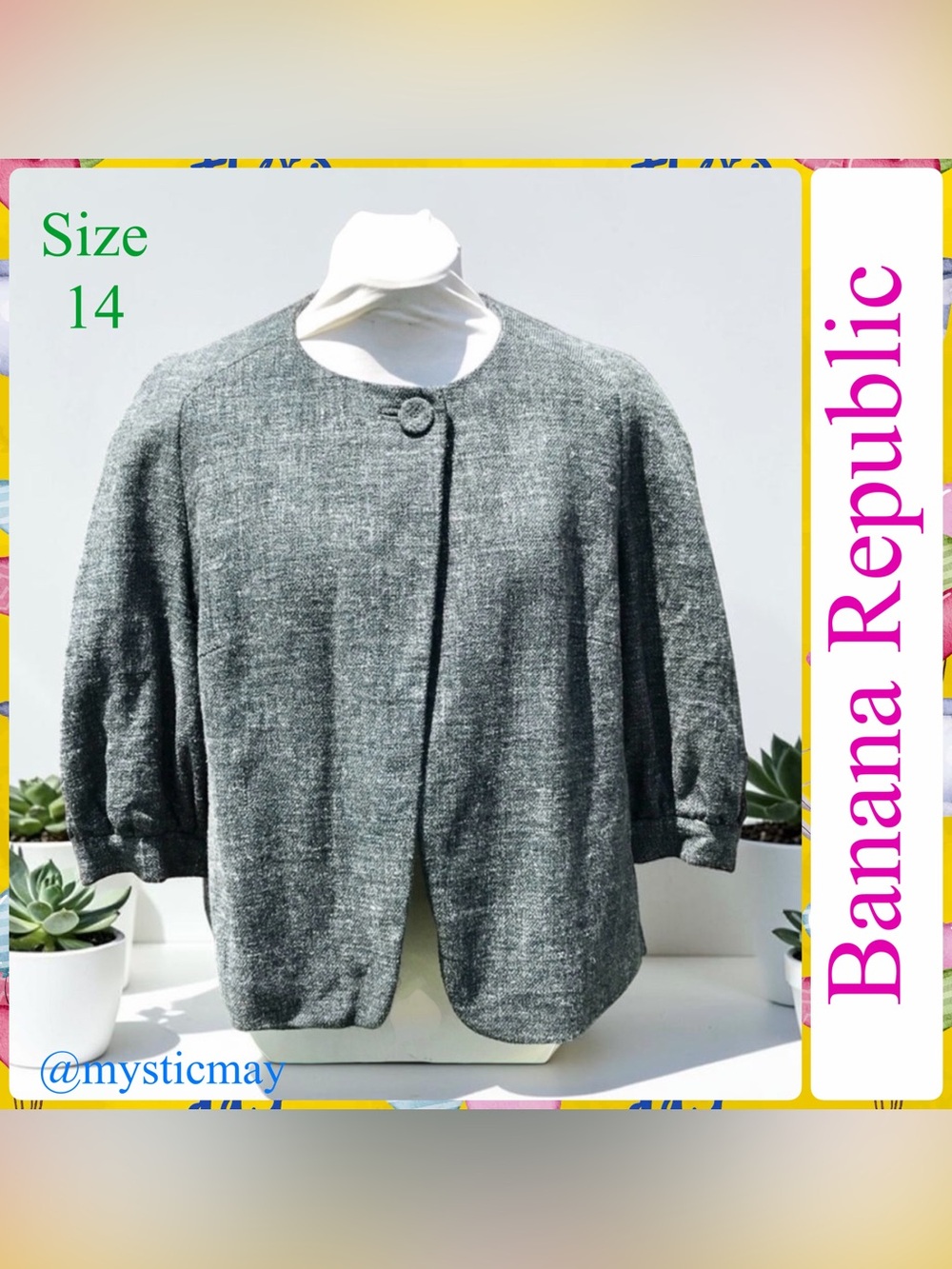 BANANA REPUBLIC Marled Gray 1-Button Wool Blend Swing Jacket Plus Size 14 / XL